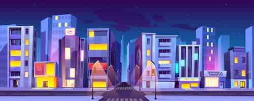 Free vector city crossroad at night, transport intersection