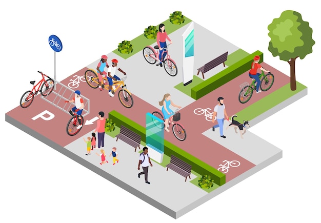 City Cycling Isometric Composition