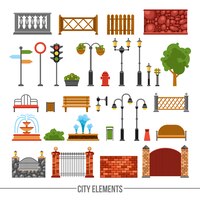Free vector city elements flat icons set