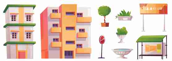 Free vector city elements street constructor isolated set