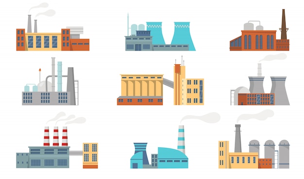 Free vector city factories set