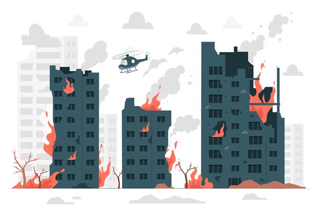 Иллюстрация концепции города в огне