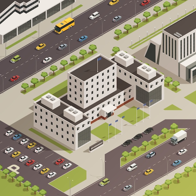 Free vector city government buildings isometric