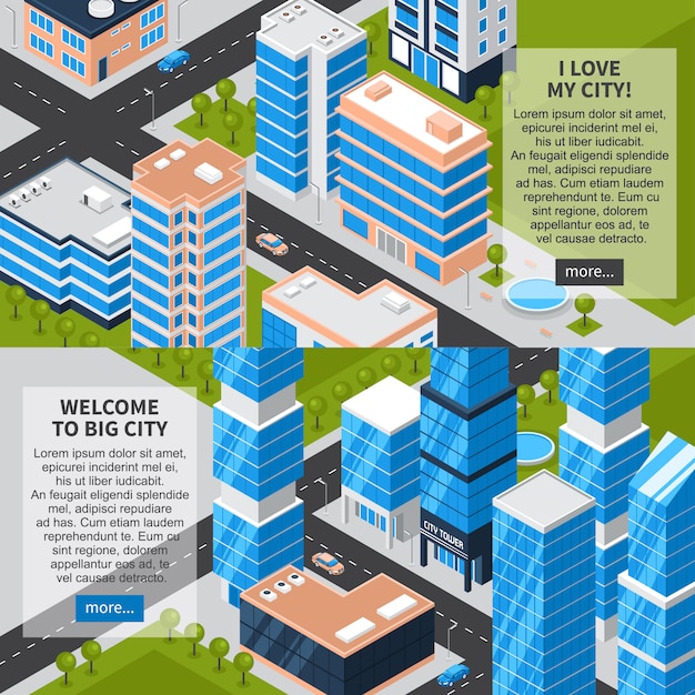 Бесплатное векторное изображение Городские горизонтальные баннеры