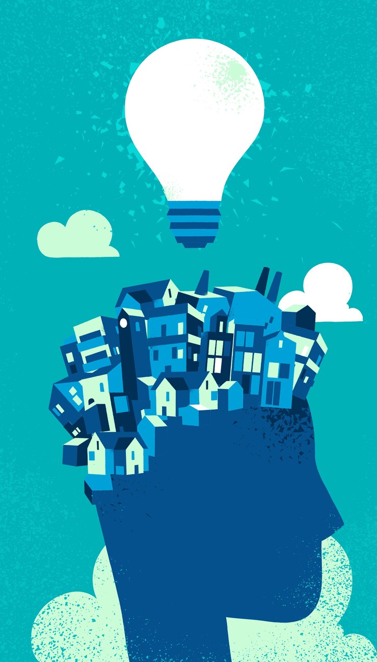 Free Vector city on human head with light bulb