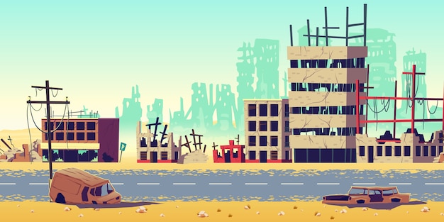 Бесплатное векторное изображение Город в зоне военных действий мультфильм векторные иллюстрации