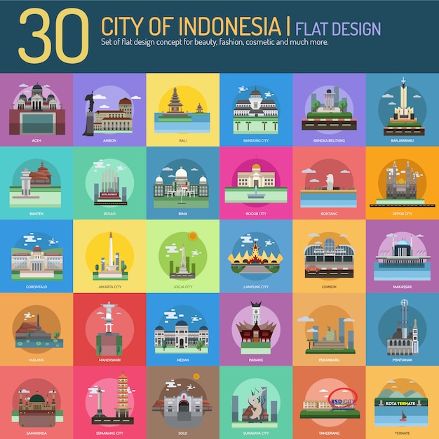 인도네시아 풍경 컬렉션에 도시