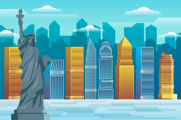 Free vector city landmarks background video conference