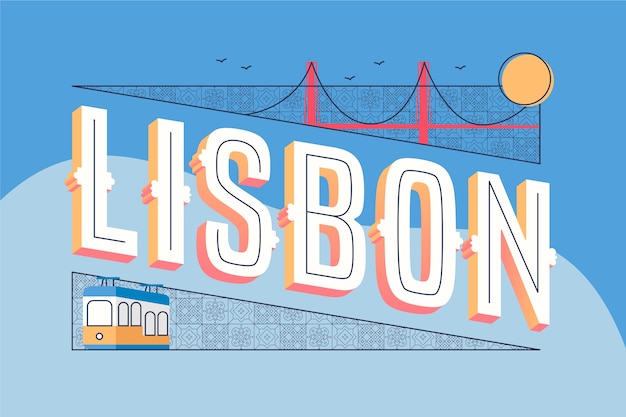 Free vector city lettering lisbon concept