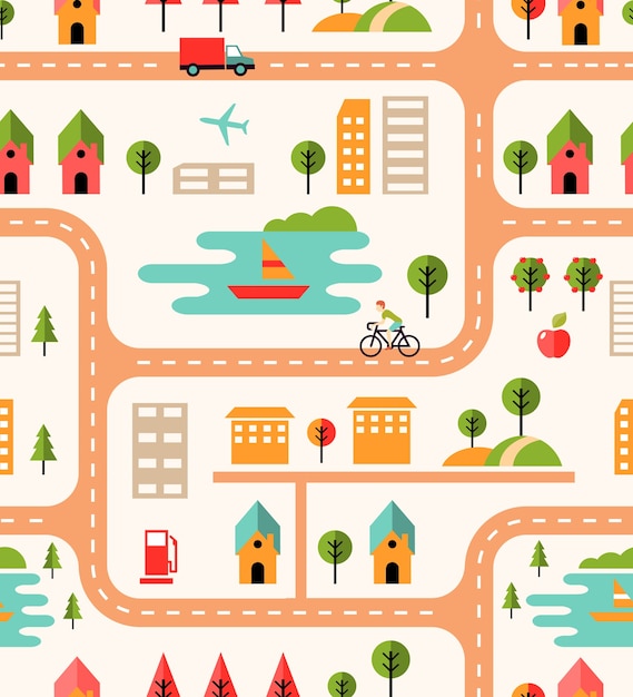 Free vector city map seamless background pattern with streets