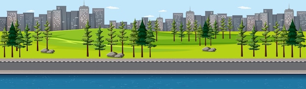 Free vector city nature park with river side landscape scene