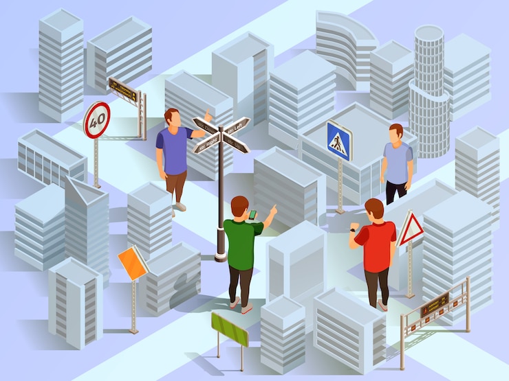 Free Vector city navigation isometric composition