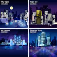 Free vector city nightscape icon set