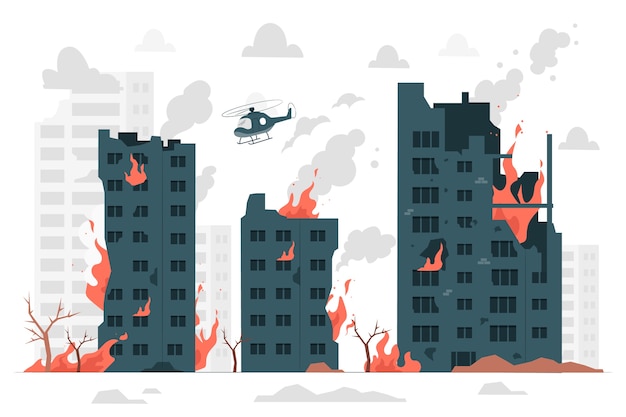 Бесплатное векторное изображение Иллюстрация концепции города в огне