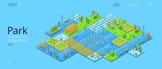 City park recreational eco area isometric landing