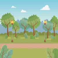 Free vector city park scene with lanterns