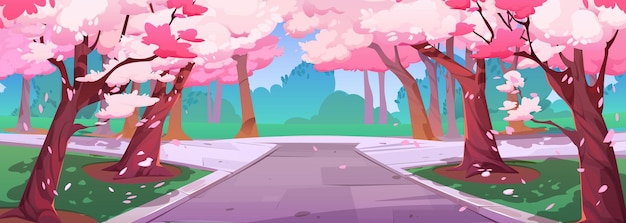 Free vector city park with many pink sakura trees