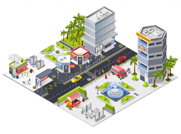 City Restaurants And Cafe Isometric Composition