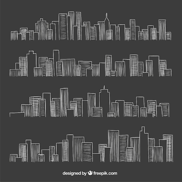 Free vector city skyline in blackboard style