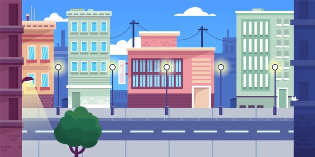 街のスカイラインのランドマークのイラスト