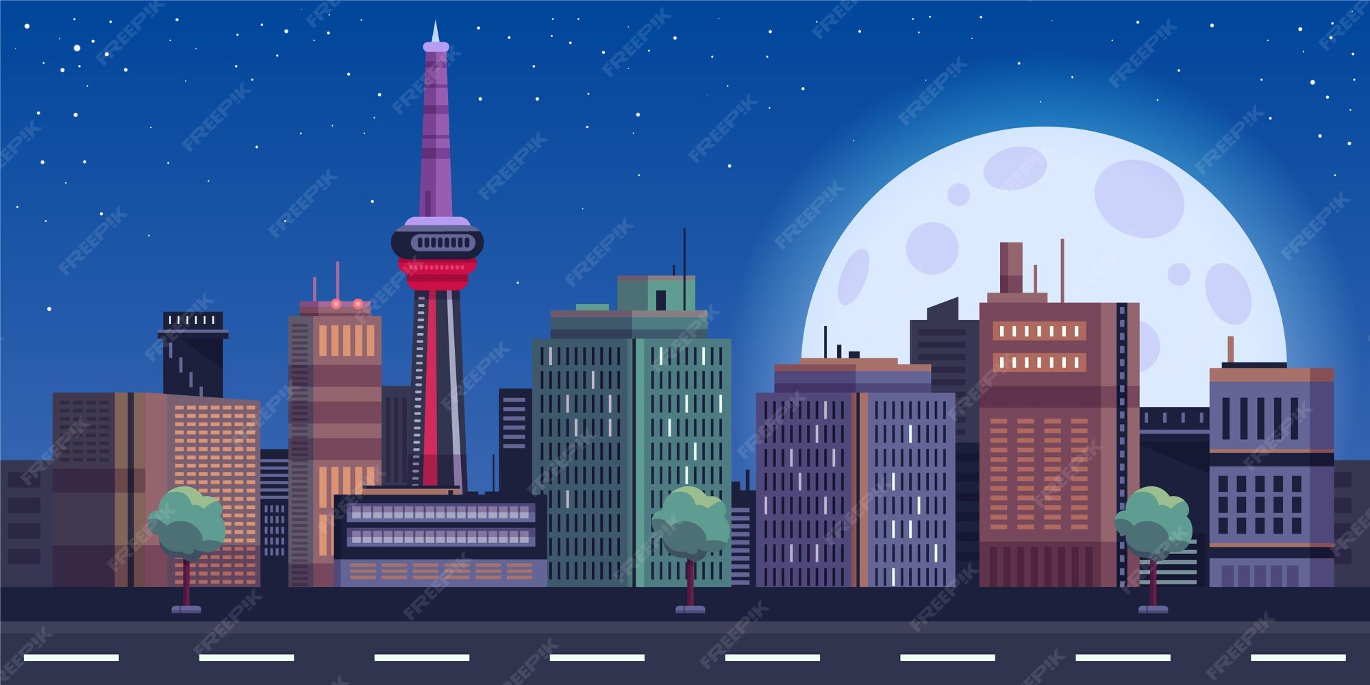 街のスカイラインのランドマークのイラスト 無料のベクター