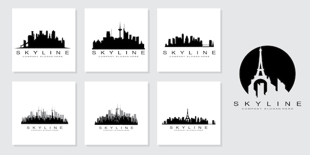 都市の不動産の建物のロゴデザインベクトルのための都市のスカイラインskyscraper Premiumベクター
