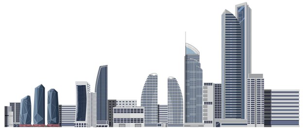 City skyscraper buildings on white background