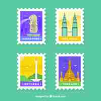 Free vector city stamps collection in flat style