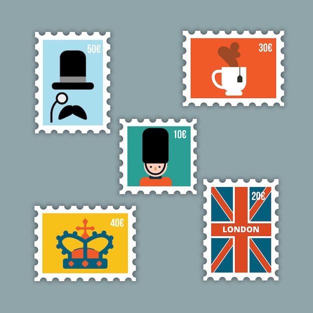 City stamps collection in flat style