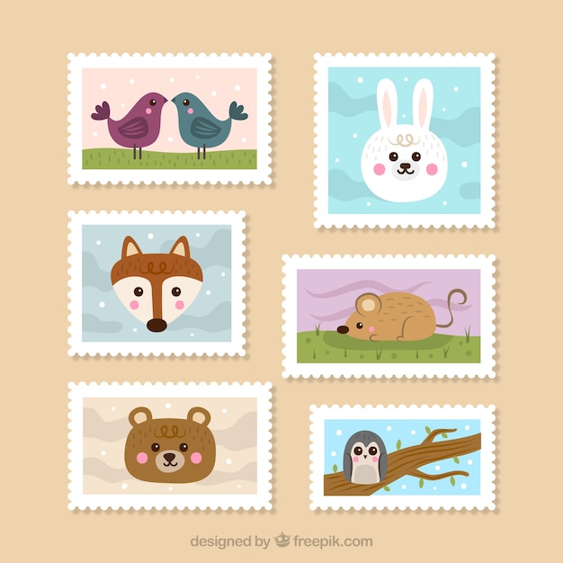 City stamps collection in flat style