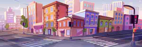 Free vector city street corner with buildings traffic lights