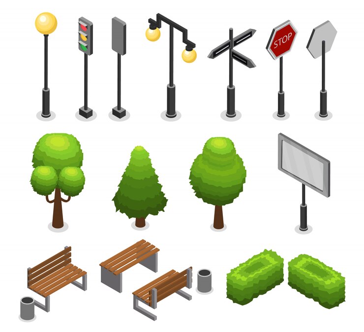 Free Vector city street elements set
