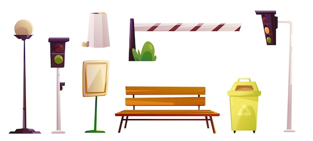 Free vector city street objects traffic light bench barrier