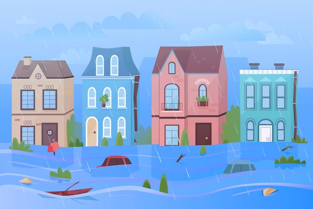 Premium Vector | Illustration of flood natural disaster in cartoon