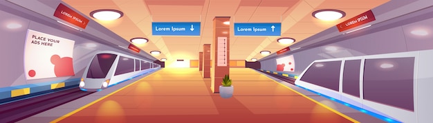 Городская станция метро мультфильм вектор интерьер