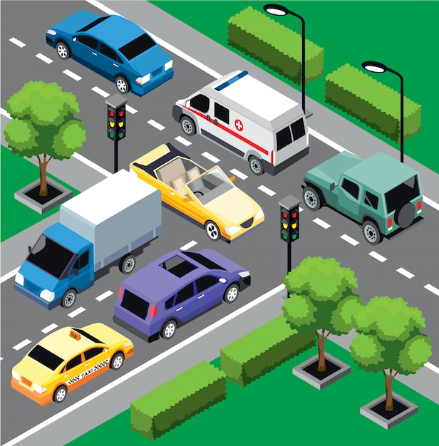 City traffic isometric concept