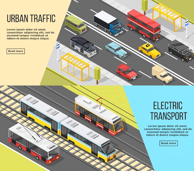 Vettore gratuito set di banner di trasporto urbano