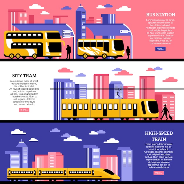 Free vector city transportation horizontal banners