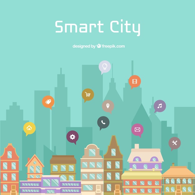 Бесплатное векторное изображение Город со значками