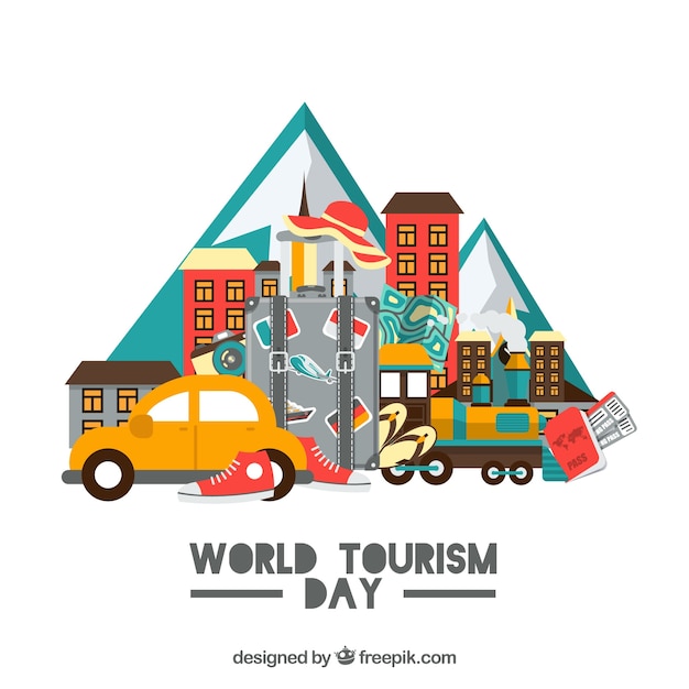 City with travel elements, world tourism day