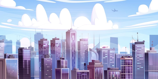 Cityscape Flat Building Skyline Vector Background for Urban Business