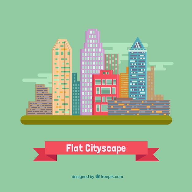 Free vector cityscape in a green sky