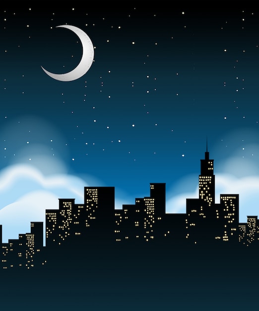 A cityscape at night