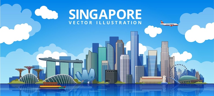 無料Vector シンガポールの街並み。ベクトルイラスト。