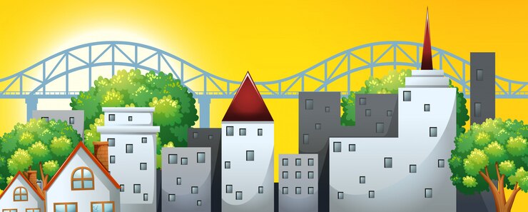 Free Vector a cityscape at sunset