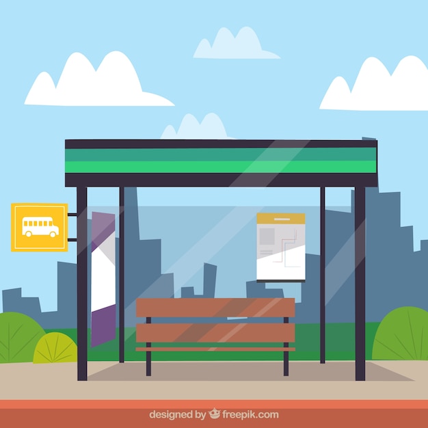 Городской пейзаж с автобусной остановкой
