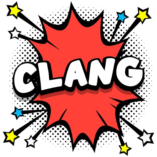 Clang Pop art comic speech bubbles book sound effects