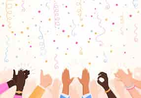 Free vector clapping ok heart hands applause party composition with set of confetti stars and human hand