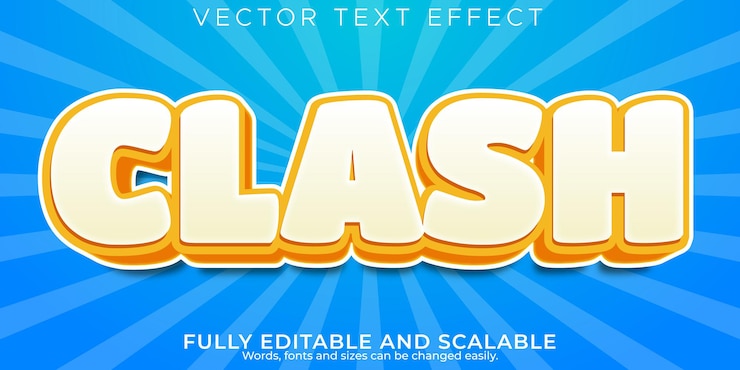 무료 Vector 충돌 텍스트 효과, 편집 가능한 만화 및 게임 텍스트 스타일
