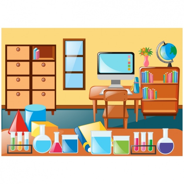 Free vector class scene with furniture and accessories